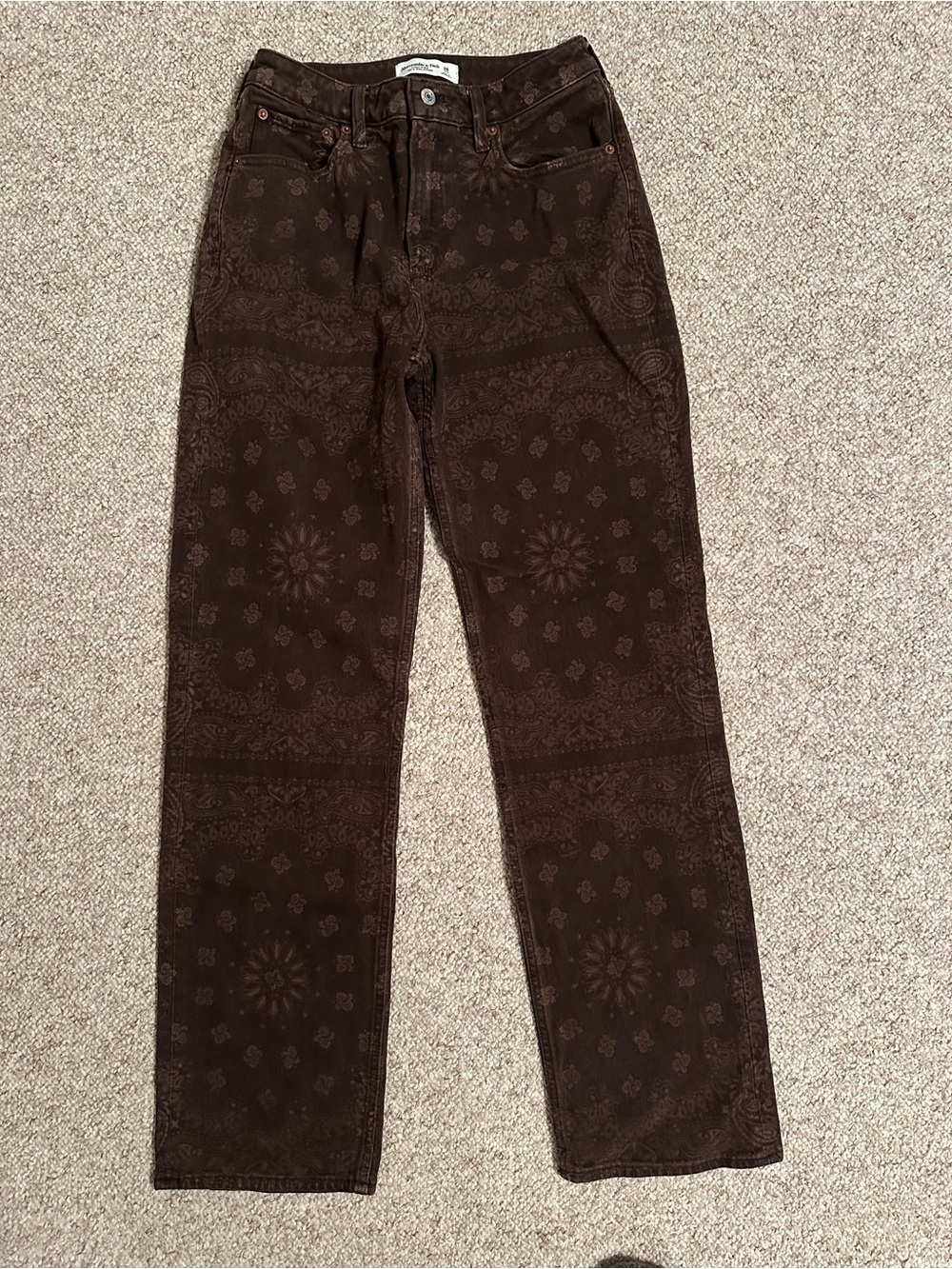 Abercrombie & Fitch High-Rise Brown Bandana Print Jeans